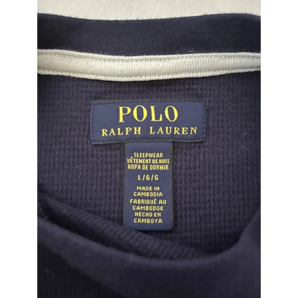 Polo Ralph Lauren Waffle Knit Sleepwear Top Shirt Men's Large Blue Long Sleeve